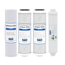 IPW Industries, Inc. - Replacement Water Filters Set - Carbon Block Filters, PP Sediment Filter and for Inline Cartridge Reverse Osmosis (RO) System