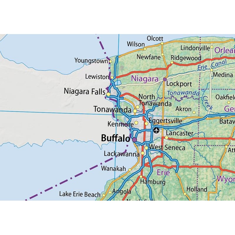 New York and Pennsylvania Physical Map - 23.3 x 16.5