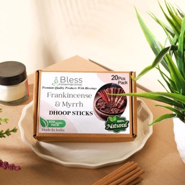 Bless-International Frankincense-and-Myrrh-100%-Natural-Incense-Bambooless-Dhoop-Sticks Handmade-Organic-Chemicals-Free for-Relaxation-Positivity-Yoga-Meditation The-Best-scents-4.5-Inches-20-Count
