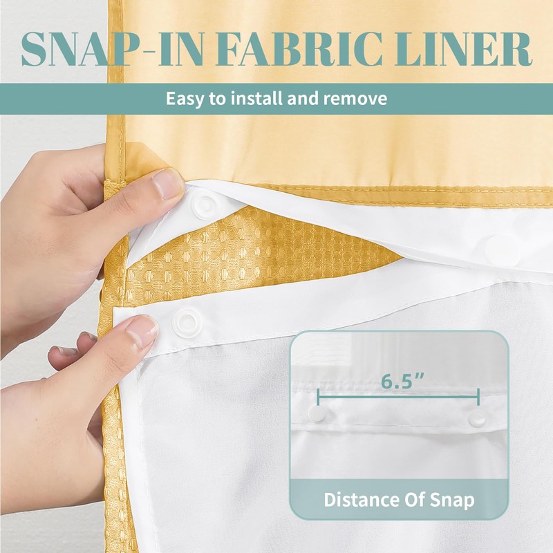 eachope Gold No Hook Waffle Weave Shower Curtain with snap-in