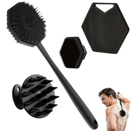 Juego de Cuatro Cepillos Corporales: Cepillo Exfoliante Suave para La Espalda, Cepillo Limpiador Corporal, Cepillo para Champú y Cepillo Limpiador Facial. Cabezales de Doble Cara para Una Limpieza Profunda Durante el Baño. (black)