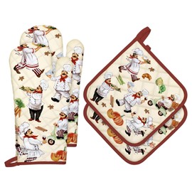 Arquiel Oven Glove and Pot Holder Set of 4, 100% Cotton Cooking Gloves, Heat Resistant Kitchen Glove for Cooking, Baking, Barbecue, Gift, Chef