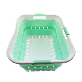 SAMMART 42L (11 gallon) Collapsible Plastic Laundry Basket - Foldable Pop Up Storage Container/Organizer - Portable Washing Tub - Space Saving Hamper/Basket (White/Pale Jade)