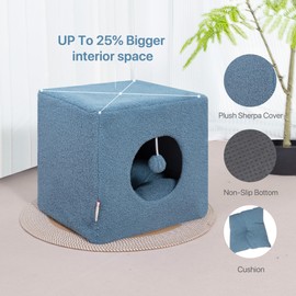 Charryarn Cat House for Indoor Cats, Fluffy Large Cube Cat Cave Bed, Perfect Hideaway for Multiple Cats & Small Pets, Detachable Sherpa Cover 16 Inches