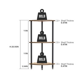 QLSPTFTS 3 Tier Corner Shelf,Corner Bookcase for Small Spaces, Display Shelf,Narrow Bookshelf,Rustic Brown and Black,Suitable for Bedroom,Living Room,Kitchen