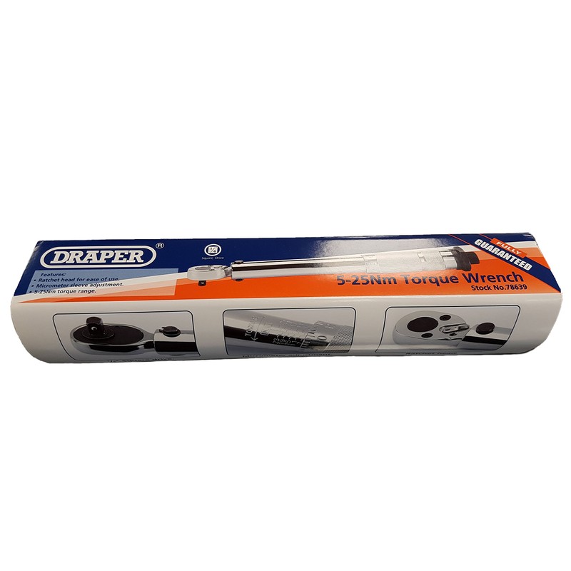 Draper 78639 BTW 1/4" Square Drive Torque Wrench 5-25Nm