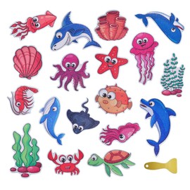 18 PCS Sea Creature Non Slip Bathtub Stickers, Cute Sticker Kids Anti Slip Appliquel with Scraper for Bathtub Bathroom Floor and Slippery Floor