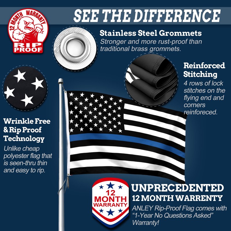 Anley Rip-Proof Double Sided 3-Ply Thin Blue Line US National