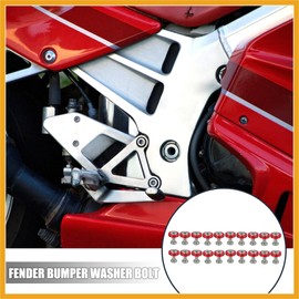 Partuto 20 Pcs Car Motorcycle Red M6 Fender Bumper Washer Bolt Nuts Kit Aluminum Alloy Engine Bay Fastener Replacement