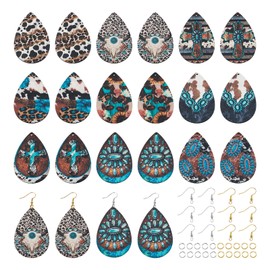 Craftdady Teardrop Wooden Earring Making Kit Western Charms Cow Turquoise Leopard Print Charms with Hooks Open Jump Rings Bohemian Earring for Women