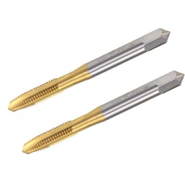 TOP-VIGOR 2Pcs M6 x 1mm Spiral Point Plug Thread Tap, HSS Titanium Coated Thread Milling Tap with H2 Tolerance, 3 Flutes Ground Threads(Round Shank with Square End)