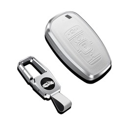 SANRILY 4 Button Key Fob Cover for Lincoln Continental MKC MKZ 2019 2018 2017 Navigator Aviator 2021 Keyless Entry Keychain Holder Full Protection Leather Key Fob Case White