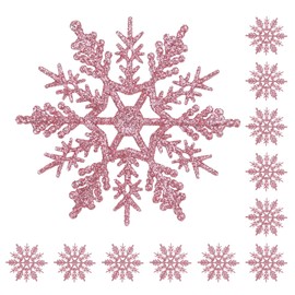 Festive Fix 12 x 10cm Glitter Snowflakes Hanging in Pink - Christmas Tree Decoration for Christmas and Birthday