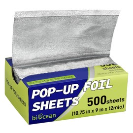Biocean 500 Pre-Cut Aluminum Foil Sheets, 9" x 10.75" Pop-Up Foil Sheets for Restaurant Use, Disposable Food Wrapping for Burritos, Hot Dogs, and Sandwiches