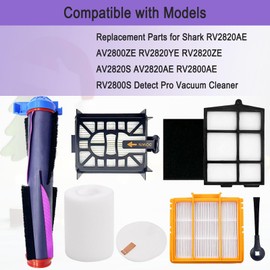 Replacement Parts for Shark Power Detect/Detect Pro RV2820AE AV2800ZE RV2820YE RV2820ZE AV2820S AV2820AE RV2800AE RV2800S Vacuum,Main Brush Filter Side Brush Pre Filter Pre-Motor Foam&Felt Filter