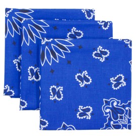 American Heritage Cotton Bandanas - Made in USA - Sold by Vets - Pack of 3 (Royal Blue)