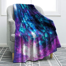 Jekeno Manta de galaxia suave y cómoda con estampado morado para sofá, silla, cama, oficina, 50 x 60 pulgadas