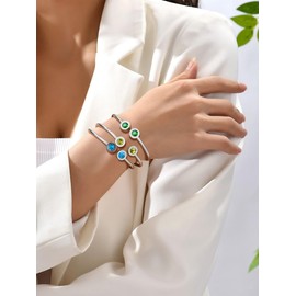 TenrSteel May BirthStone Cuff Bracelet Green Emerald Bangles Bracelets for Women Silver Arm Cuff Upper Arm