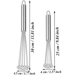 2 Piece Stainless Steel Whisk, Wire Egg Whisk Set, Whisk Whisk, Kitchen Whisk for Cooking, Mixing, Whisking, Beating, Stirring (10 Inches and 12 Inches)