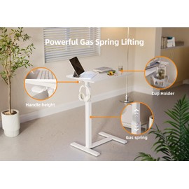 Claiks Mobile Overbed Table with Wheels - 25.5" Adjustable Height Standing Desk for Hospital & Home Use, 22lbs Capacity, Ergonomic Rolling Laptop Cart, White