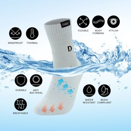 DAKY Waterproof Socks for Men Women - Hiking, Walking, Running, Camping Outdoor Sport Socks (Phantom X, Large, White)