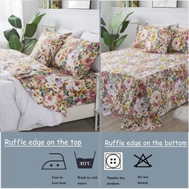 FADFAY Floral Sheets Twin XL 4 Pcs 100% Cotton Shabby Vintage Garden Flower Bed Sheet Colledge Soft Girls Teen Cottagecore Bedding Pink Peony Rose Printed Deep Pocket Sheets 14.5''