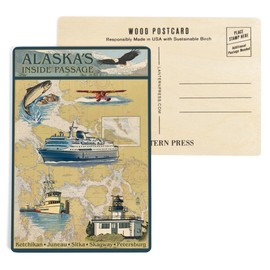 Inside Passage, Alaska, Nautical Chart (4x6 Birch Wood Postcards, 2-Pack Stationary, Rustic Home Wall Decor)