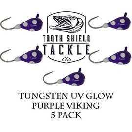 UV Glow Tungsten Ice Fishing Jigs 5-Pack Rain Snow Tear Drop Jig Head Hooks Tip Up Tip Down 5mm (Purple Viking)