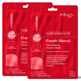 Trilogy Fresh-Blend Revitalising Hydra-Mask, Hyaluronic Acid & Rosehip Oil, Two Sheets