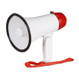 Relaxdays Megafono per Tifosi, Altoparlante in Plastica per Feste e Stadio, 10 Watt, HxLxP: 21 x 13,5 x 22 cm, Bianco