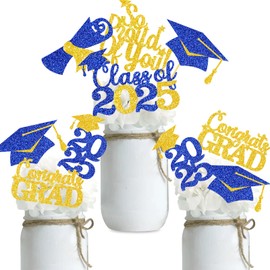Double Sided Graduation Centerpiece 16PCS Congrats Grad Party Favors Glitter Table Top Supplies Blue Gold