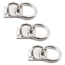 Square Ceiling Wall Mount Hook Heavy Duty Pad Eyes With Ring 1/4" 6mm 304 Stainless Steel Great for Yoga Swings Hammocks/Boat Rigging/Marine Deck Hardware/Suspension Training Straps (3PCS)