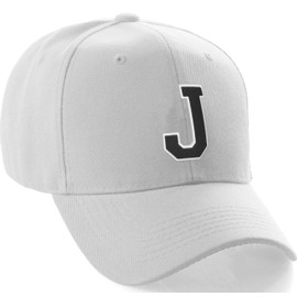 Daxton Classic Baseball Hat Custom A to Z Initial Team White Black Letter, White Cap Lettter J