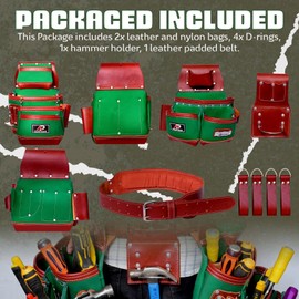 AP LEATHER Heavy-Duty Tool Belt Pouch with Premium Canvas and Leather,Adjustable Fit (30"-50"), Leather Tool Pouch Green for men suspender (Green, Extra Large)