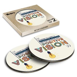 2 x Round Coasters - Positive Quote Motivation Cork Backed MDF Glossy Tea Coffee Accessory #51765