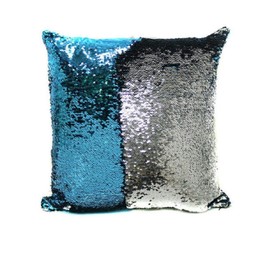 Freestyle Reversible Color Change Sequin Throw Pillow Cases Covers in Two-Tone, 16" X 16", Navy Blue & Silver, Creative Decorations on Sofas/ Armchairs/ Beds/ Floors/ Cars (Blue Silver)