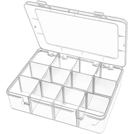 DARUITE Plastic Organizer Box, 12 Grid Tackle Box with Removable Dividers, Perfect for Tackle, Bead, Small Parts, Sewing Supplies, Clear