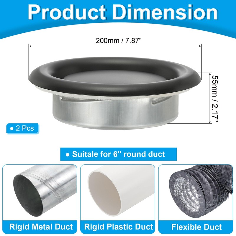PATIKIL 6 Inch Round Ceiling Diffuser, 2pcs Metal Adjustable Wall
