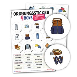 Typographus - 68 child-friendly stickers for clothes - for wardrobes, boxes and furniture - keep your children's room tidy | boys | organiser stickers, learning, storage, organiser system, coloured
