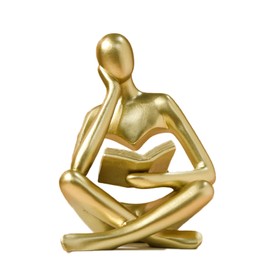 Gold Reading Woman Figurine, Abstract Thinker Statue, Modern Aesthetic Sculpture, Gold Sculpture Decor for Bookshelf, Office, Living Room, Bedroom, Desk, Coffee Table, Resin Statue for Home Decor