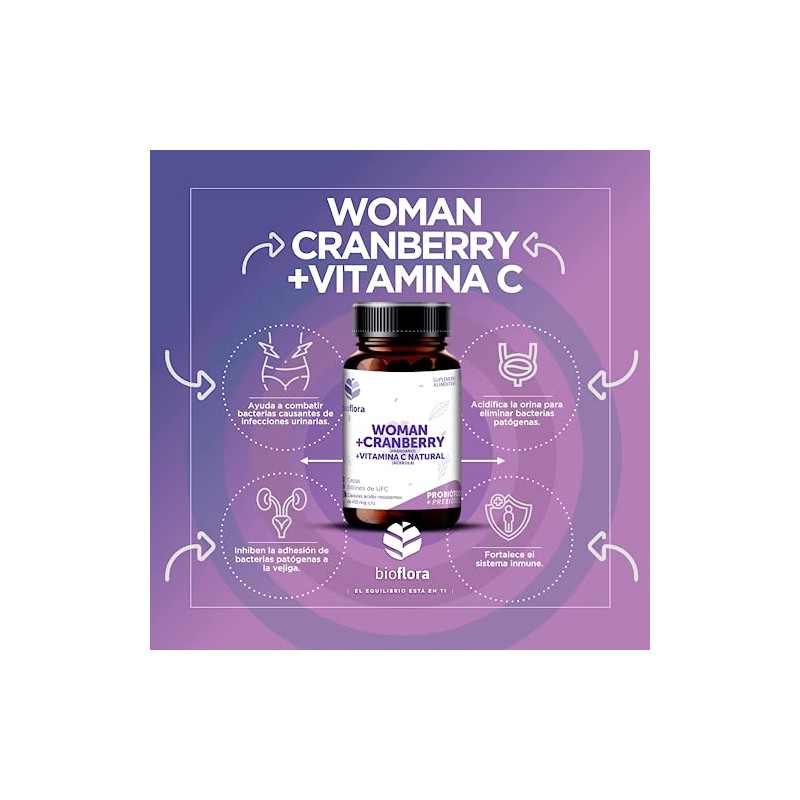 Bioflora Probióticos Woman + Arándano + Vitamina C, 60 Cápsulas