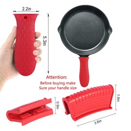 8 Pcs Non-Slip Silicone Hot Handle Holder & Assist Grips, Potholder for Cast Iron Skillets, Heat Resistant Handle Cover Sleeve for Frying Pans, Casserole, Cookware Handles, Red