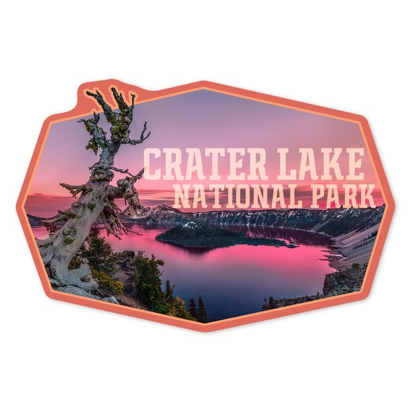 Die Cut Sticker Crater Lake National Park, Oregon, Pink Sunset,