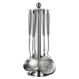 MAXCOOK Cooking Utensils set, 18/8 Stainless Steel Kitchen Utensils set, 7 Pieces Cookware Set with Rotating Holder, Heat Resistant Stainless Steel Cooking Spoon(Dishwasher Safe)