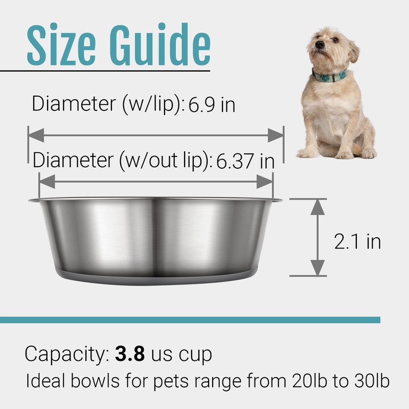 PEGYY11 Nonslip Stainless Steel Dog Bowls, 3.8 US Cup, 2