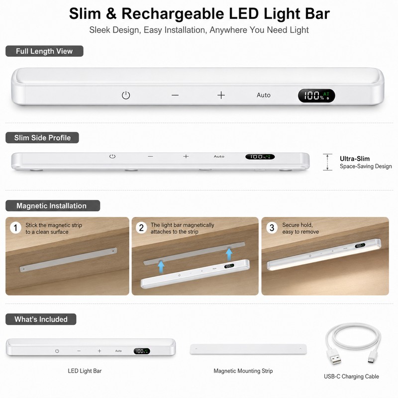 Rechargeable Under Cabinet Light with Motion Sensor – 60 LED