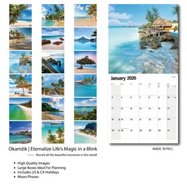 Wall Calendar 2025-2026 Planner Calendar - BEACHES Hangable Monthly Wall Calendar with Large Blocks for Organizing & Planning, Academic Schedule, Home, Office & family, Thick & Sturdy Paper (12"x24" Open)