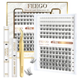 FEEGO Natural Mix Lash Kits 12 Row Upper Lash + Lower Lash Set 132pcs Lashes, Complete Eye Makeup Set 3D Curl Adapts to a wide range of eye shapes (Includes Lash Bond/Seal Glue/Remover/Tweezers)