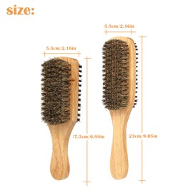 2 Stück Bartbürste Bartpflege Bürste Haarbürsten mit Wildschweinborsten Professionelle weichen Haarbürste Antistatische Bürste für Bart Toupierbürste Nasse und Trockene Haare Glatte und Lockige Haare