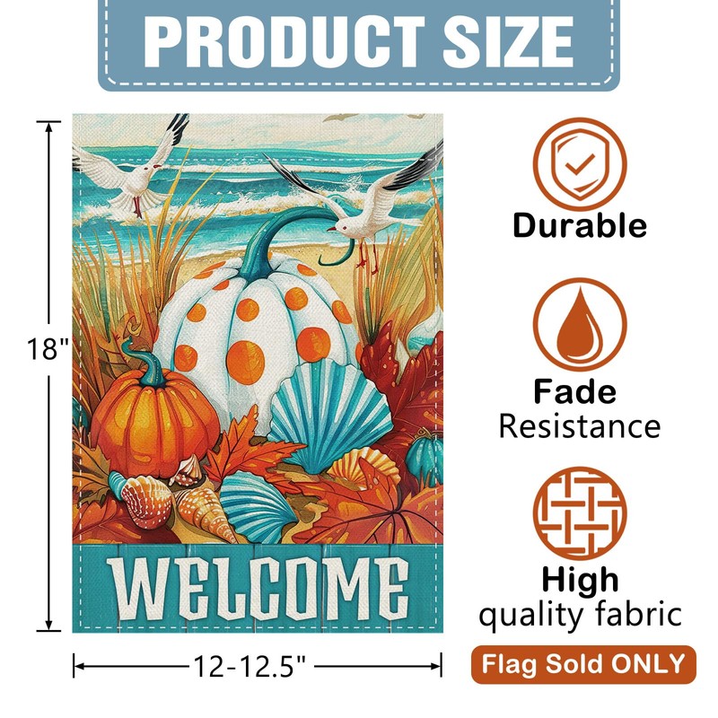 Dyrenson Welcome Fall Pumpkin Beach Decorative Garden Flag, Coastal Autumn
